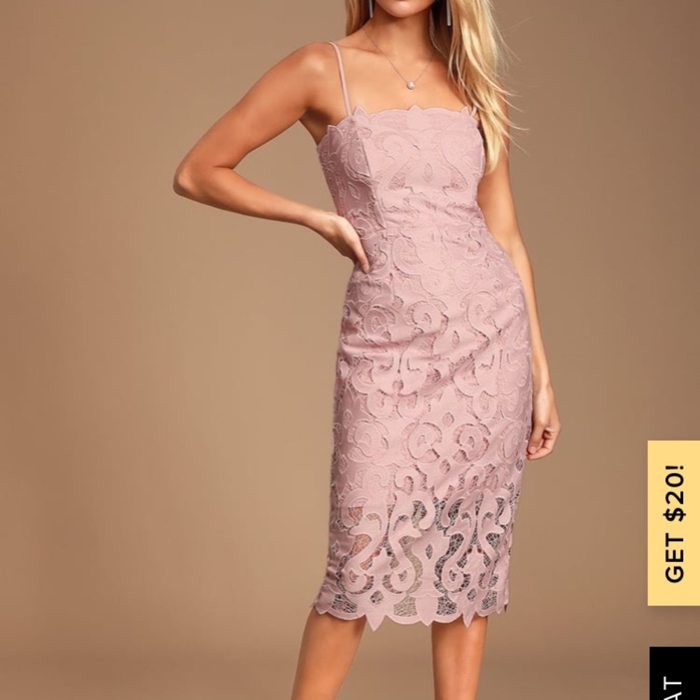 NWT Bardot LINA BLUSH PINK LACE MIDI DRESS